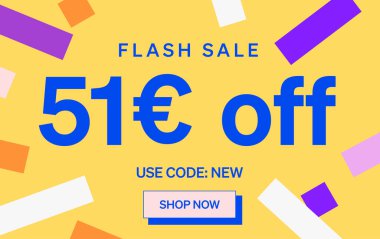 51 Euro indirimli flaş satış afişi, vektör illüstrasyonu