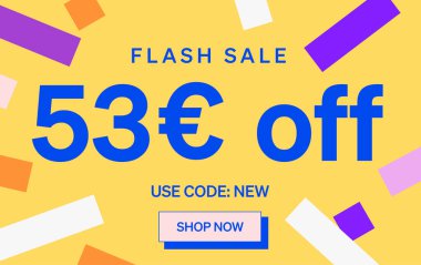 Flaş Satış afişi 53 Euro indirim tabelası, vektör illüstrasyonu