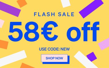 58 Euro indirimli flaş satış afişi, vektör illüstrasyonu