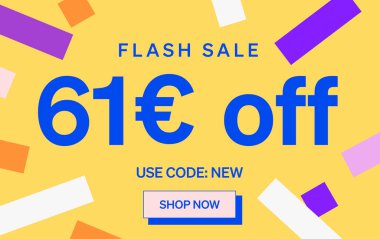 61 Euro indirimli flaş satış afişi, vektör illüstrasyonu