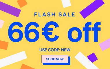 66 Euro indirimli flaş indirimli pankart, vektör illüstrasyonu