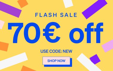 70 Euro indirimli flaş satış afişi, vektör illüstrasyonu