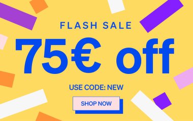 Flaş Satış afişi 75 Euro indirim tabelası, vektör illüstrasyonu