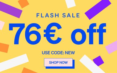 76 Euro indirimli flaş satış afişi, vektör illüstrasyonu