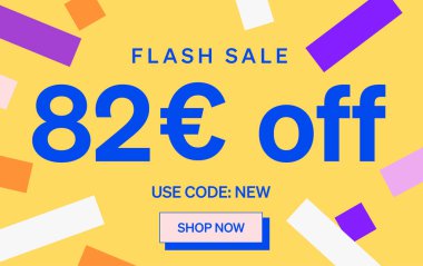 82 Euro indirimli flaş satış afişi, vektör illüstrasyonu