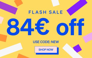 84 Euro indirimli flaş indirimli pankart, vektör illüstrasyonu