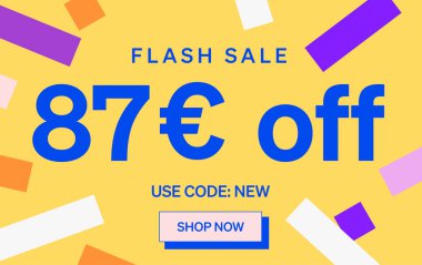 87 Euro indirimli flaş satış afişi, vektör illüstrasyonu