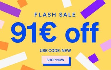 91 Euro indirimli flaş satış afişi, vektör illüstrasyonu