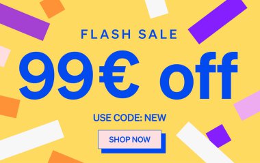 99 Euro indirimli flaş satış afişi, vektör illüstrasyonu