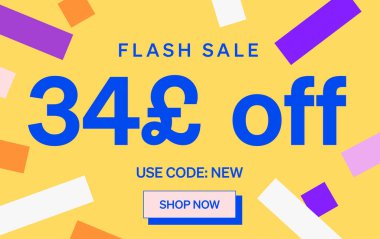 34 Pound indirimli flaş satış afişi, vektör illüstrasyonu