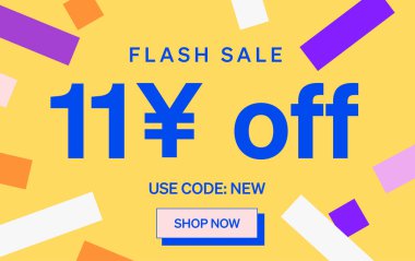 11 Yuan kapalı işareti olan flaş indirimli pankart, vektör resimleme