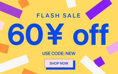 60 Yuan kapalı işareti olan flaş indirimli pankart, vektör illüstrasyonu