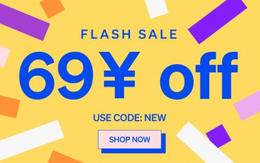 69 Yuan kapalı işareti olan flaş indirimli pankart, vektör illüstrasyonu