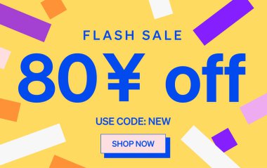 80 Yuan kapalı işareti olan flaş indirimli pankart, vektör illüstrasyonu