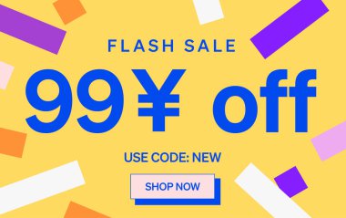 99 Yuan kapalı işareti olan flaş indirimli pankart, vektör illüstrasyonu