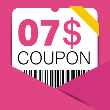 İnternet sitesi, internet reklamları, sosyal medya hediyesi indirimli 7 dolarlık indirim kuponu. Büyük indirim ve süper indirim kuponu. Price Tag Mega Coupon indirimli vektör illüstrasyonu.