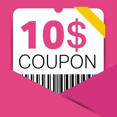 İnternet sitesi, internet reklamları, sosyal medya hediyeleri için 10 dolarlık indirim kuponu. Büyük indirim ve süper indirim kuponu. Price Tag Mega Coupon indirimli vektör illüstrasyonu.