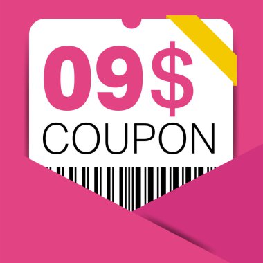 İnternet sitesi, internet reklamları, sosyal medya hediye çeki için 9 dolarlık indirim kuponu. Büyük indirim ve süper indirim kuponu. Price Tag Mega Coupon indirimli vektör illüstrasyonu.