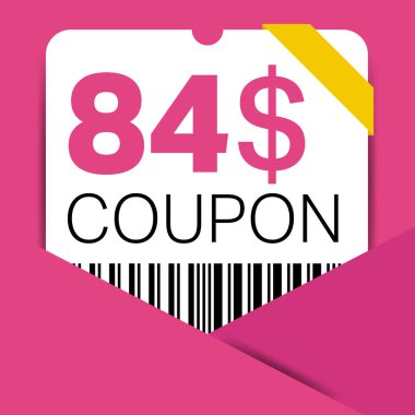 İnternet sitesi, internet reklamları, sosyal medya hediyesi 84 dolar indirim kuponu için 84 dolar indirim kuponu. Büyük indirim ve süper indirim kuponu. Price Tag Mega Coupon indirimli vektör illüstrasyonu.