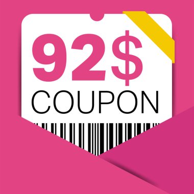 İnternet sitesi, internet reklamları, sosyal medya hediyesi 92 dolar indirim kuponu için 92 dolar indirim kuponu. Büyük indirim ve süper indirim kuponu. Price Tag Mega Coupon indirimli vektör illüstrasyonu.