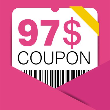 İnternet sitesi için 97 dolarlık indirim kuponu, internet reklamları, sosyal medya hediyesi 97 dolarlık indirim kuponu. Büyük indirim ve süper indirim kuponu. Price Tag Mega Coupon indirimli vektör illüstrasyonu.
