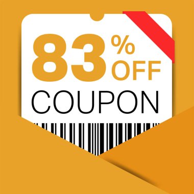 İnternet sitesi için% 83 indirim kuponu, internet reklamları, sosyal medya hediyesi% 83 indirim kuponu. Büyük indirim ve süper indirim kuponu. Vektör illüstrasyonlu Fiyat Etiketi Mega Coupon indirimi.