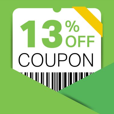 İnternet sitesi, internet reklamı, sosyal medya hediyesi indirimli indirim kuponu için% 13 indirim kuponu. Büyük indirim ve süper indirim kuponu. Vektör illüstrasyonlu Fiyat Etiketi Mega Coupon indirimi.