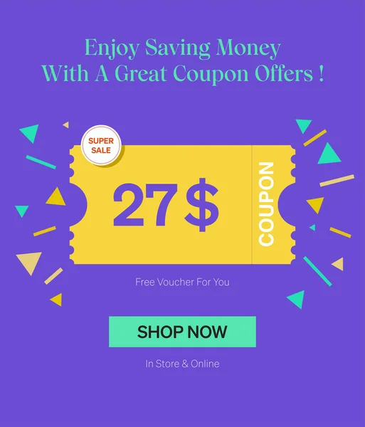 Coupon Voucher Store Online Enjoy Saving Money Great Coupons Template — Stock Vector