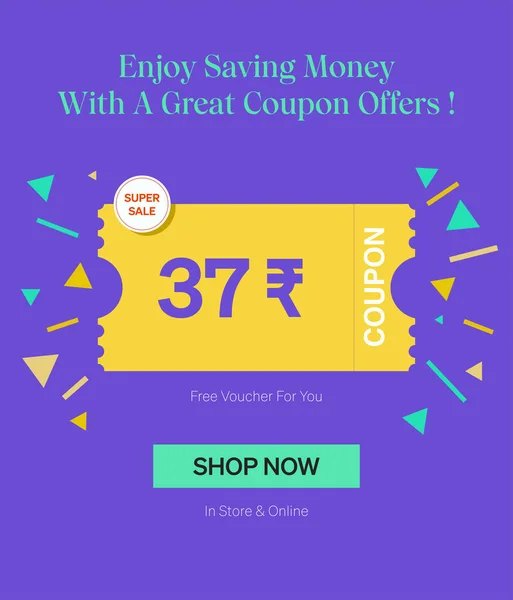 Coupon Rupee Voucher Store Online Enjoy Saving Money Great Coupons — Stock Vector