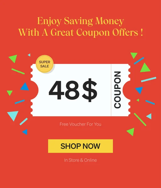 Coupon Voucher Negozio Online Godere Risparmiare Denaro Con Grande Coupon — Vettoriale Stock