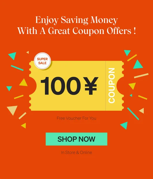 Coupon 100 Yen Voucher Store Online Enjoy Saving Money Great — Stock Vector