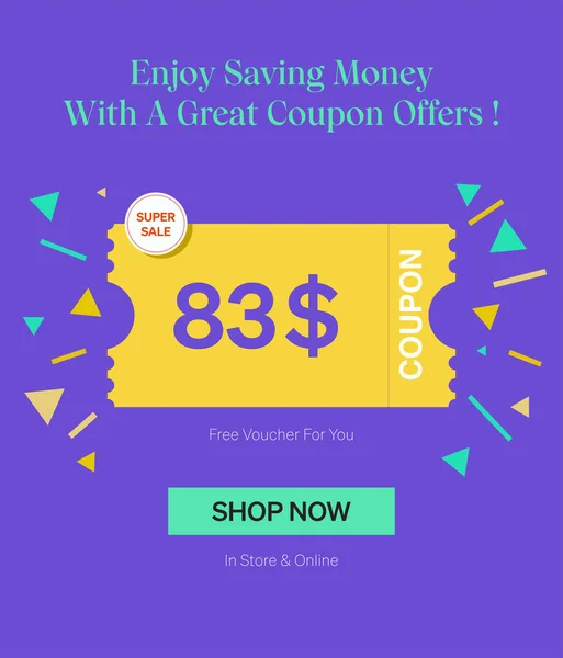 Coupon Κουπόνι Στο Κατάστημα Και Online Απολαύστε Εξοικονόμηση Χρημάτων Μια — Διανυσματικό Αρχείο