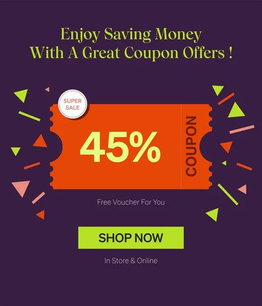 Coupon Voucher Store Online Enjoy Saving Money Great Coupons Template — Stock Vector