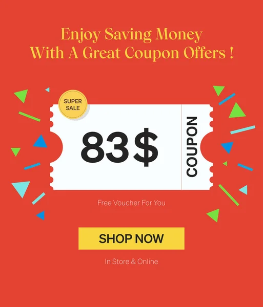 Coupon Voucher Negozio Online Godere Risparmiare Denaro Con Grande Coupon — Vettoriale Stock