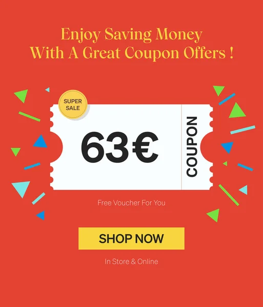 Coupon Euro Voucher Store Online Enjoy Saving Money Great Coupons — Stock Vector