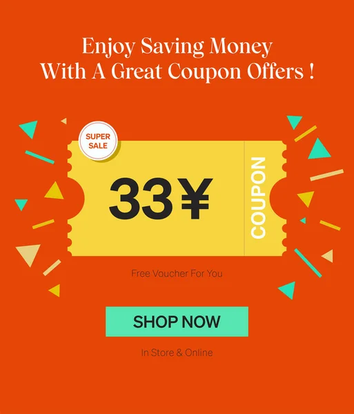 Coupon Yen Voucher Store Online Enjoy Saving Money Great Coupons — Stock Vector