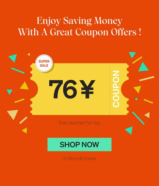 Coupon Yen Voucher Negozio Online Godere Risparmiare Denaro Con Grande — Vettoriale Stock