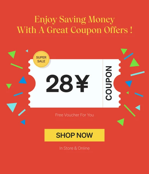 Coupon Yen Voucher Negozio Online Godere Risparmiare Denaro Con Grande — Vettoriale Stock