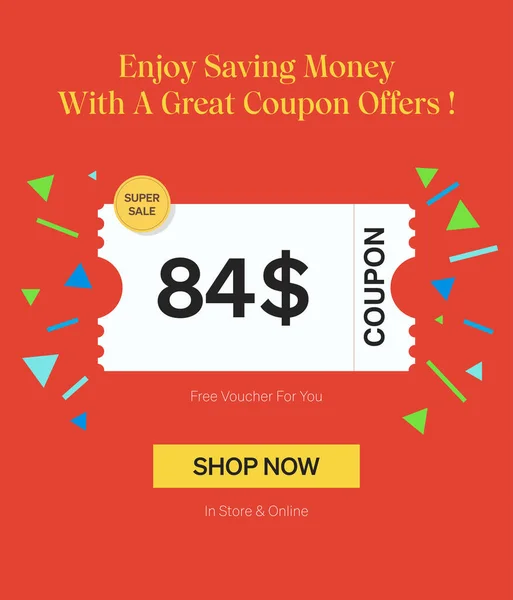 Coupon Voucher在商店和网上 享受省钱与伟大的优惠券模板提供 现货免费超级市场 — 图库矢量图片