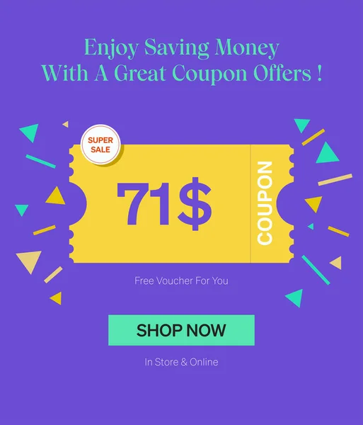 Coupon Voucher Store Online Enjoy Saving Money Great Coupons Template — Stock Vector