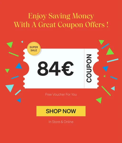 Coupon Euro Voucher Store Online Enjoy Saving Money Great Coupons — Stock Vector