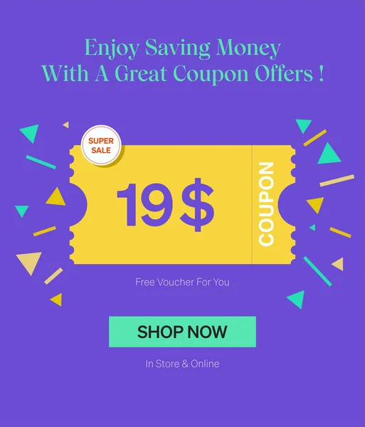 Coupon Voucher Store Online Enjoy Saving Money Great Coupons Template — Stock Vector