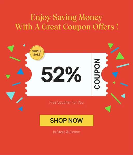 Coupon Voucher Negozio Online Godere Risparmiare Denaro Con Grande Coupon — Vettoriale Stock