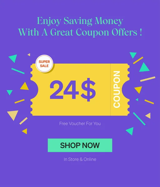 Coupon Κουπόνι Στο Κατάστημα Και Online Απολαύστε Εξοικονόμηση Χρημάτων Μια — Διανυσματικό Αρχείο