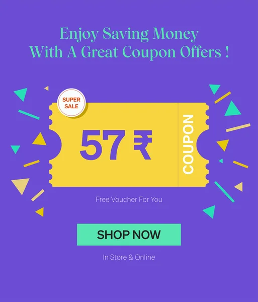 Coupon Rupee Voucher Store Online Enjoy Saving Money Great Coupons — Stock Vector