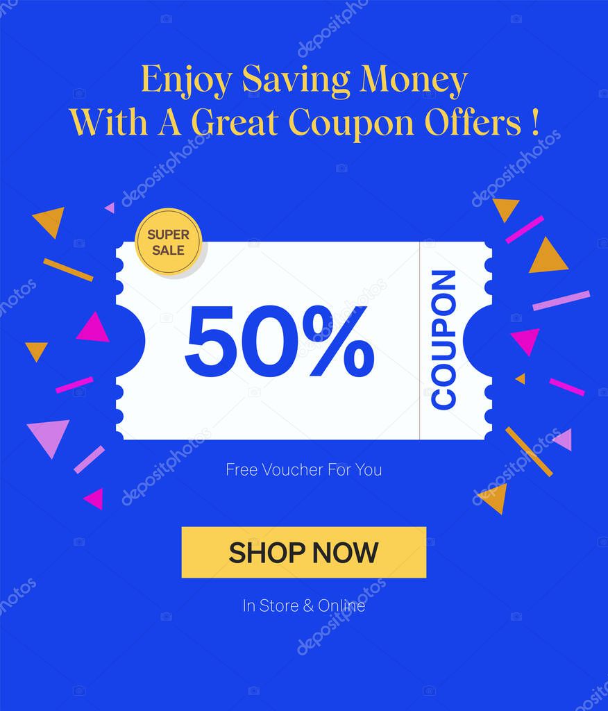 Coupon 50% Voucher in store and online, Enjoy saving money with a great coupons template offers! Shop Now Free Super Sale.
