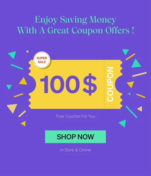 Coupon 100 Voucher Negozio Online Godere Risparmiare Denaro Con Grande — Vettoriale Stock