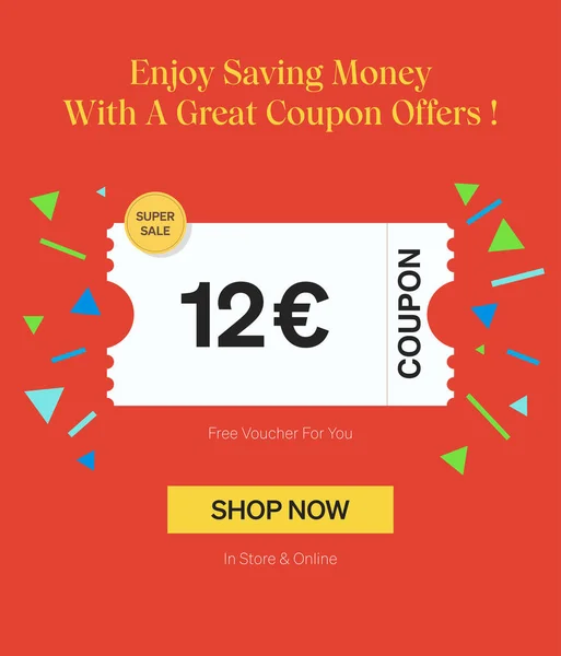 Coupon Euro Voucher Store Online Enjoy Saving Money Great Coupons — Stock Vector