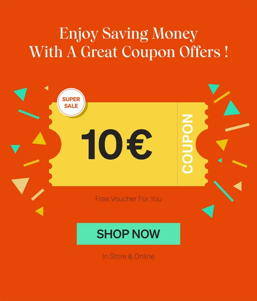 Coupon Euro Voucher Negozio Online Godere Risparmiare Denaro Con Grande — Vettoriale Stock