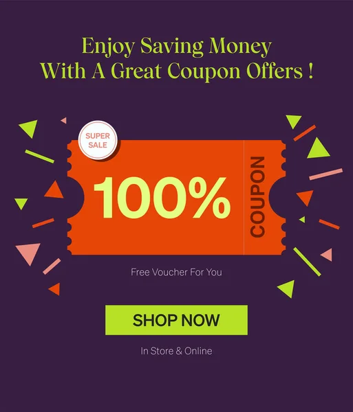 Coupon 100 Voucher Store Online Enjoy Saving Money Great Coupons — Stock Vector